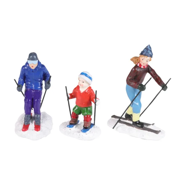Set van 3 figuren voor dorp (H7 cm) Ski�n met het gezin