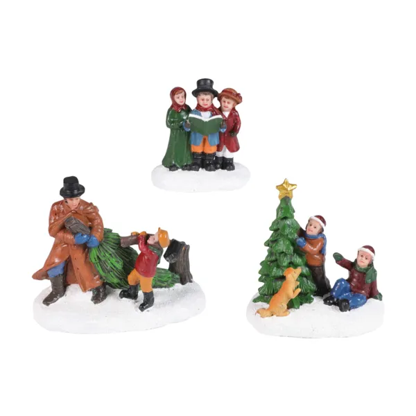 Set van 3 figuren voor dorp (H7,8 cm) De voorbereidingen voor Kerstmis