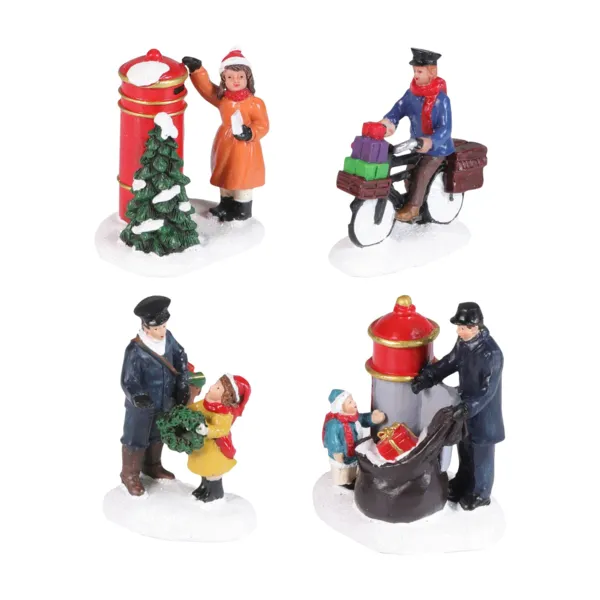 Set van 4 figuren voor dorp (H6,6 cm) Brieven aan de Kerstman