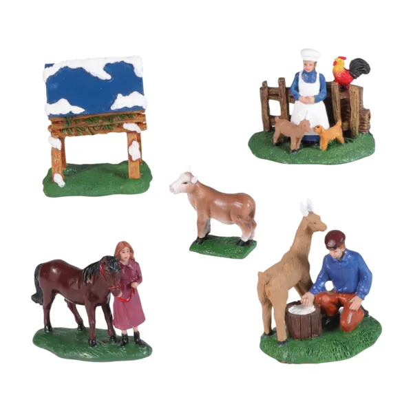 Set di 5 figurine per villaggio (H7,7 cm) Gli animali della fattoria