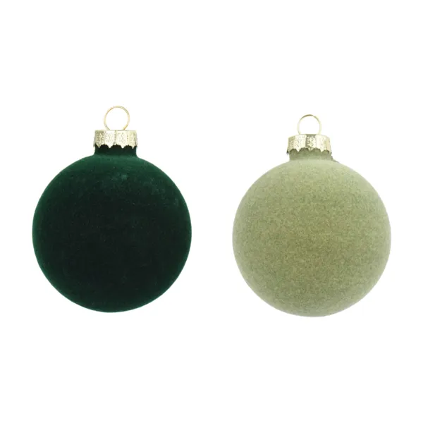 Lot de 10 boules en verre (D60 mm) Velours Vert sapin et clair