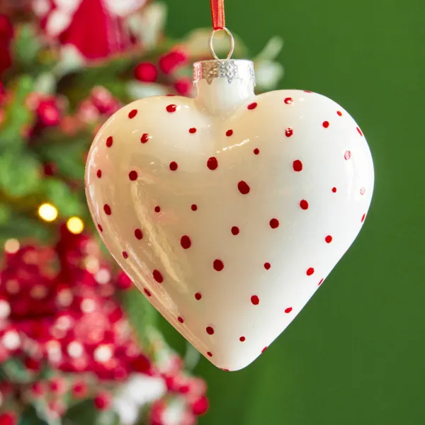 Addobbo natalizio in vetro a forma di cuore a pois Rosso (D10 cm)