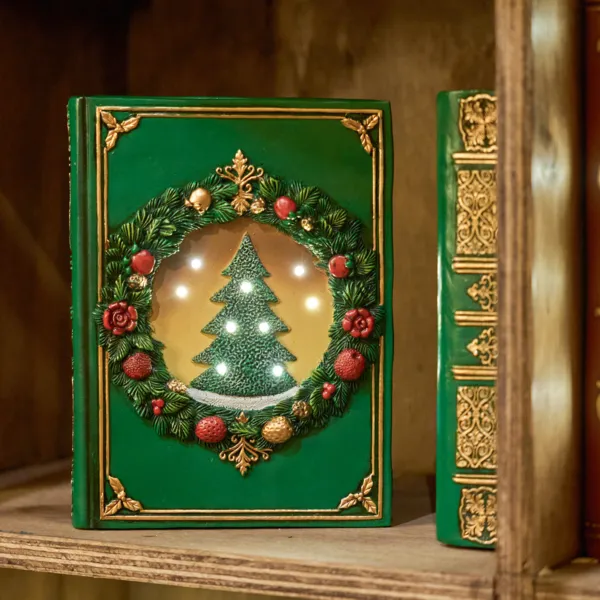 Libro decorativo luminoso a pile 9 LED (H22 cm) Grimoire Verde e bianco caldo