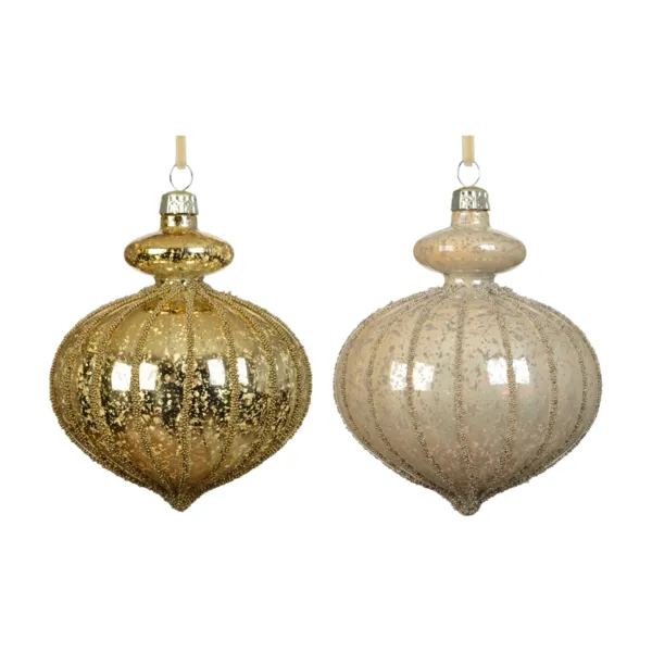 Lote de 12 bolas de Navidad (D80 mm) Opalina Oro claro y perla