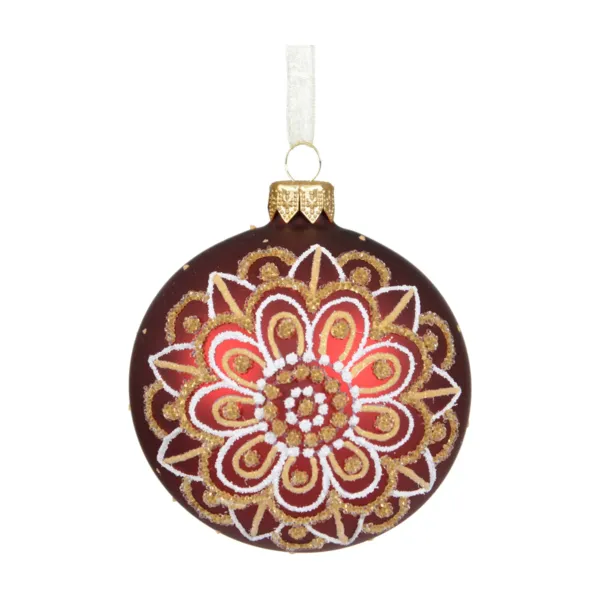 Set di 6 palline di natale in vetro (D80 mm) Mandala Rosso glitterato oro