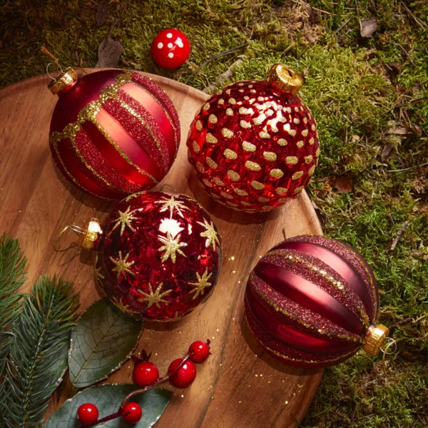 Set di 12 palline di natale in vetro (D80 mm) Majesty Rosso e bordeaux