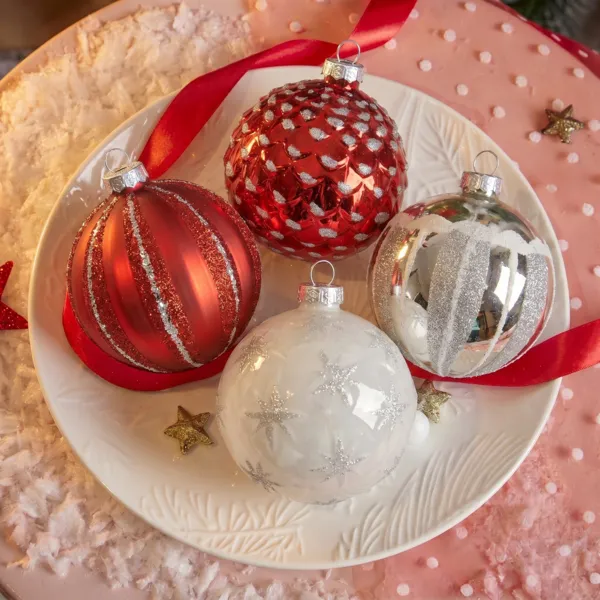 Set van 12 glazen kerstballen (�80 mm) Majesty Rood en zilver