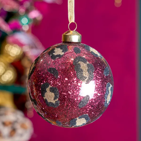 Pallina di natale in vetro (D100 mm) Leopardo disco Rosa scuro