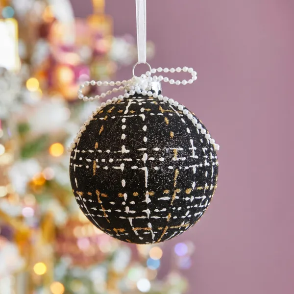 Set di 3 palline di natale in vetro (D80 mm) Couture Nero