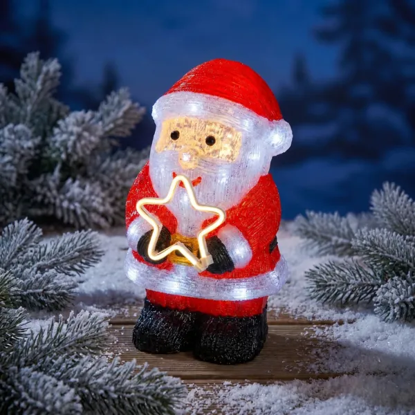 Batterijgevoede verlichte kerstman met 40 LED's (H35 cm) Ster koel wit