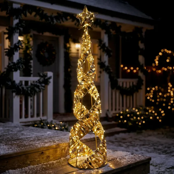 Cono luminoso y estrella 400 LED (Alto 80 cm) Efecto Flash Oro claro y blanco c�lido