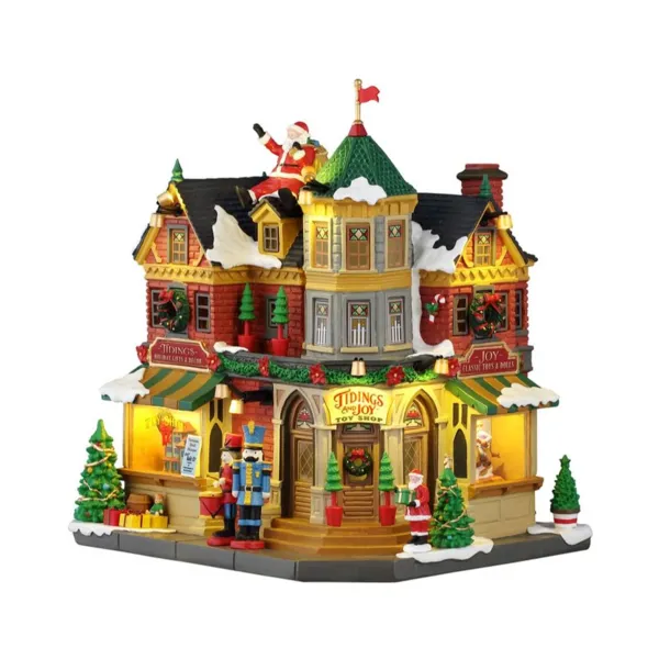 Pueblo de Navidad Lemax luminoso a pilas Las tiendas de juguetes Tidings and Joy