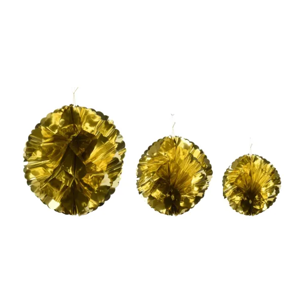 Set di 3 decorazioni da appendere (D40-30-20 cm) Ventagli Oro effetto metalizzato