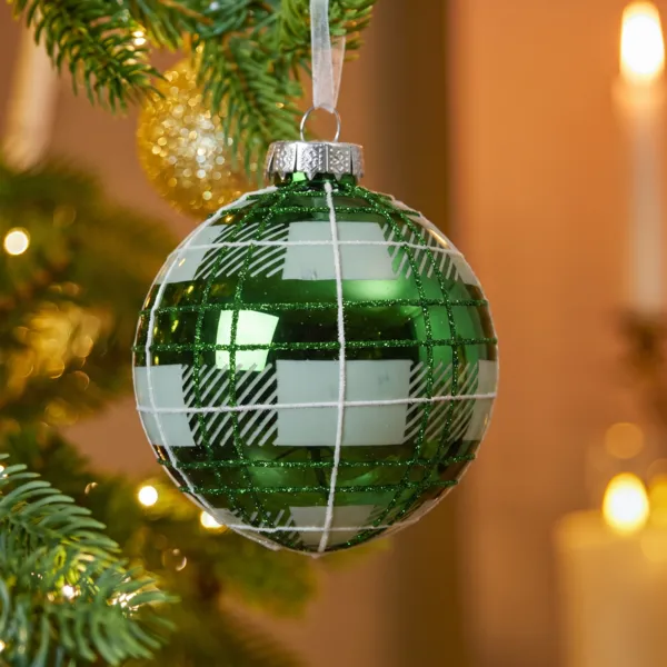 Pallina di natale in vetro (D80 mm) Scottish tartan Verde