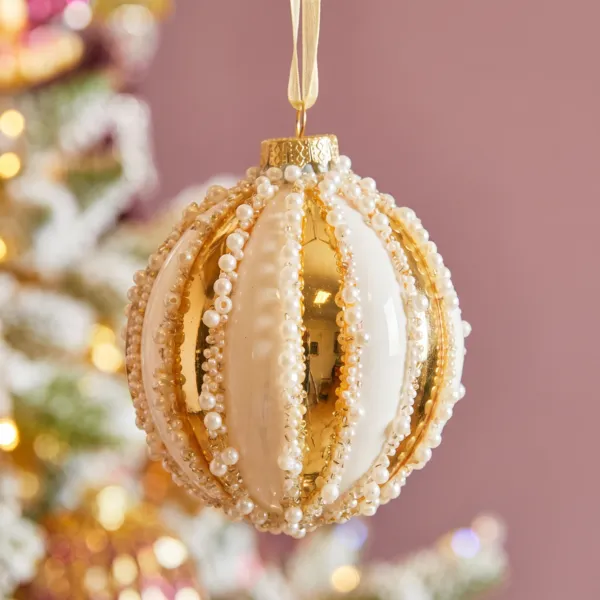 Set di 3 palline di natale in vetro (D80 mm) Effetto screpolato Perlate Oro chiaro