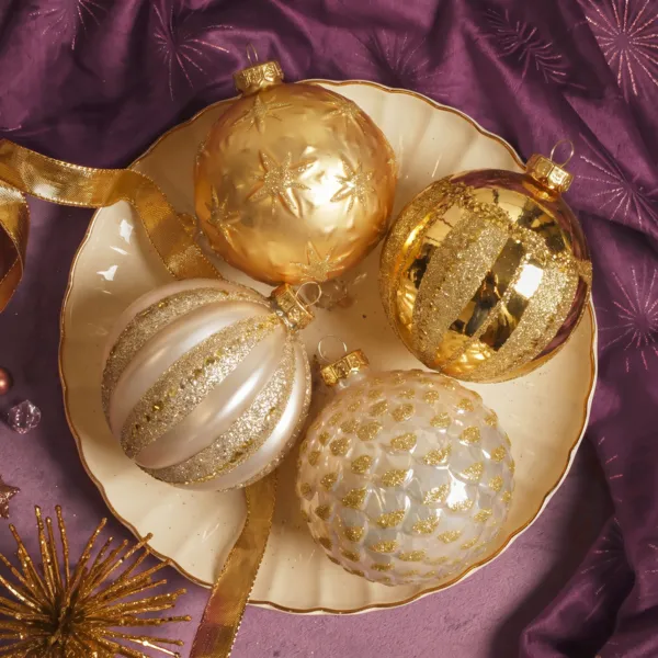 Set di 12 palline di natale in vetro (D80 mm) Majesty Oro e perla