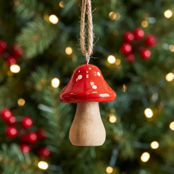 Sospensione natalizia (H4,5 cm) Carino Fungo Legno laccato rosso
