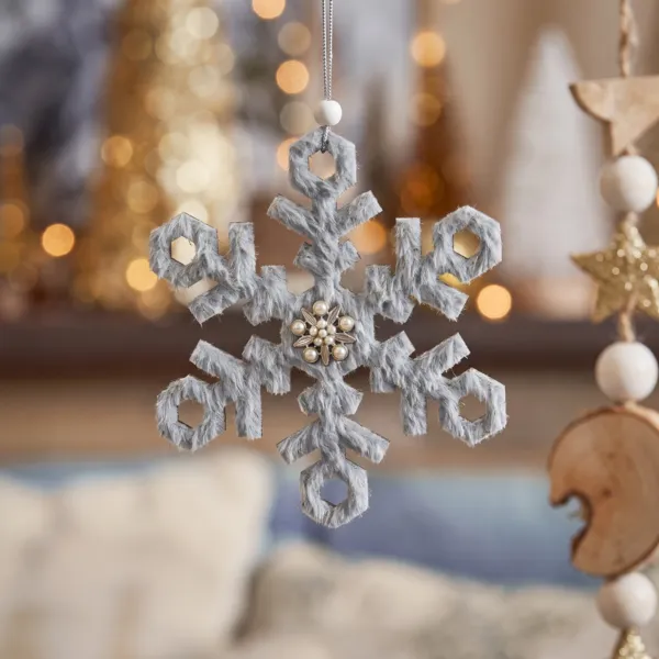 Colgante de Navidad (D15 cm) Copo perlado Gris azulado