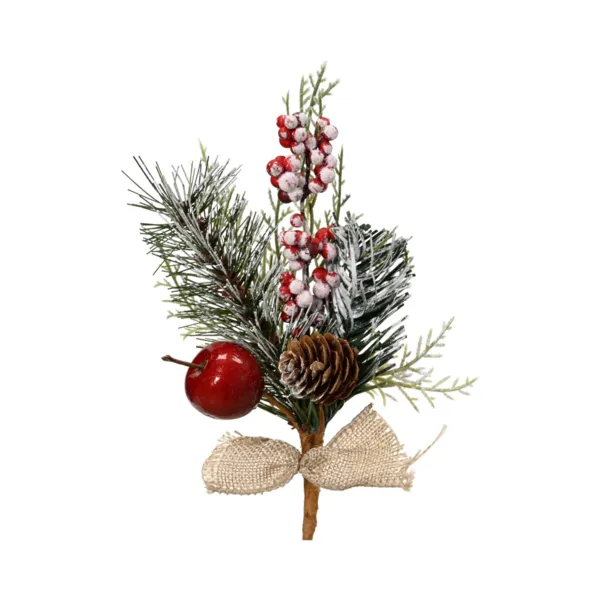 Set mit 24 dekorierten Tannenzweigen (H20 cm) Juteschleife Schneefinish