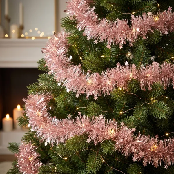 Guirnalda de Navidad (270 cm) Lluvia de estrellas Rosa rubor
