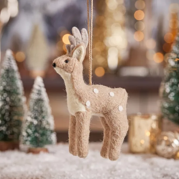 Colgante de Navidad (H15 cm) Peque�o ciervo de lana Beige