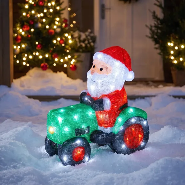 Lichtgevende kerstman 80 LED (H39 cm) Magische tractor Koud wit