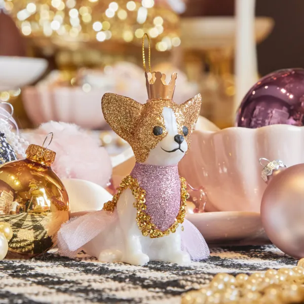 Sospensione natalizia (H10 cm) Cagnolino Royal Rosa e oro
