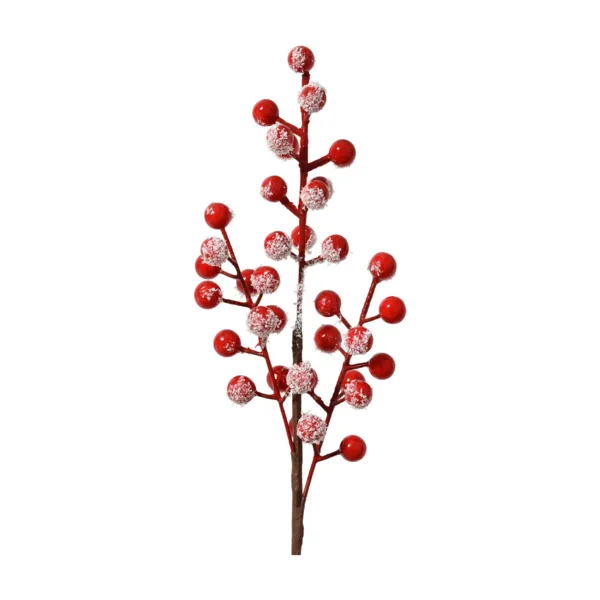 Branche de sapin (H38 cm) Baies enneigées Rouge
