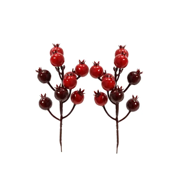 Lot de 2 branches de baies (H15 cm) Baies laquées Rouge et bordeaux
