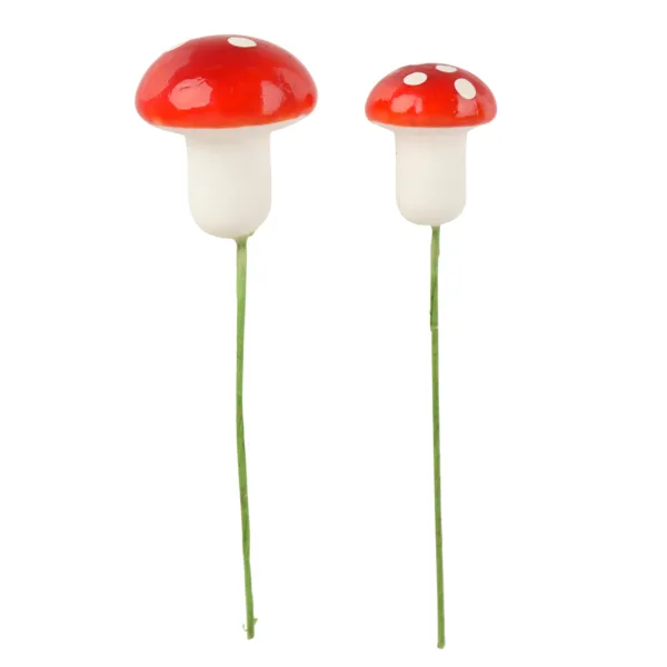 Set di 24 funghi da infilare (D1,5-D2 cm) Amanite in foresta Rosso e bianco