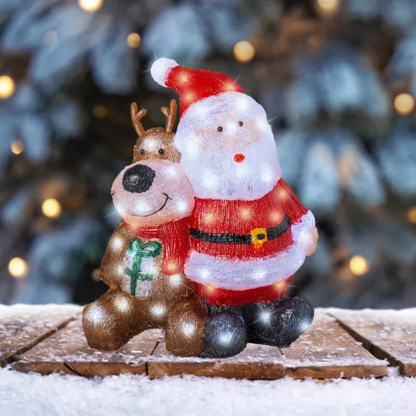 Leuchtender Weihnachtsmann 80 LED (H39 cm) Mein Freund das Rentier Wei� kalt