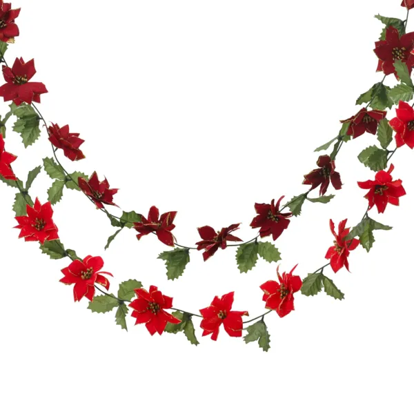 Kerstguirlande (270 cm) Rode Poinsettia Bloemen