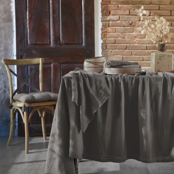 Tovaglia quadrata garza di cotone (180 x 180 cm) Ga�a Grigio granito
