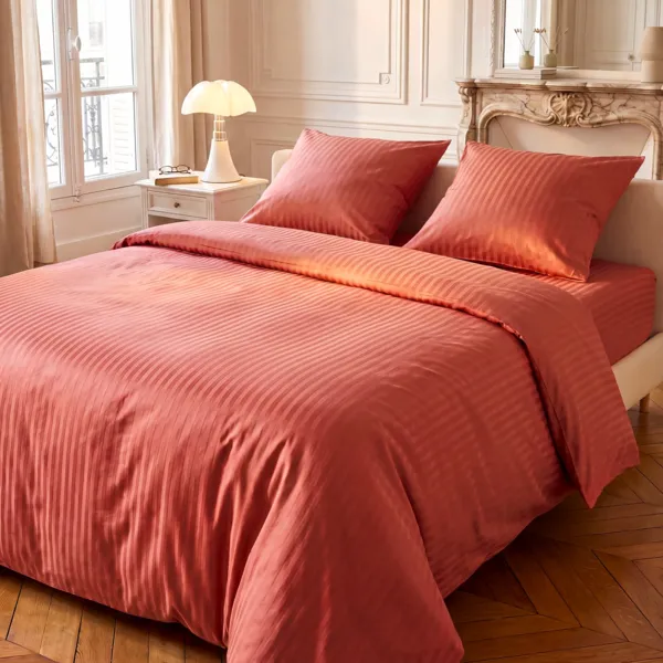 Copripiumino e due federe in satin di cotone (260 x 240 cm) Anselme Terracotta