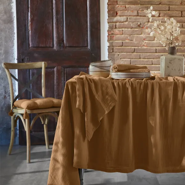 Nappe rectangulaire gaze de coton (150 x 300 cm) Ga�a Camel