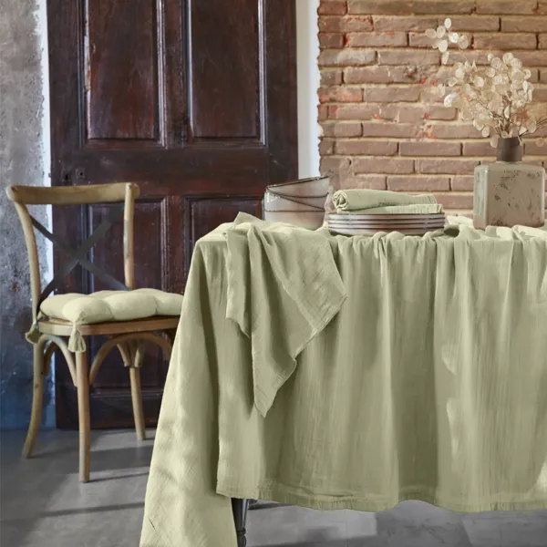 Tovaglia rettangolare garza di cotone (150 x 300 cm) Ga�a Verde tiglio