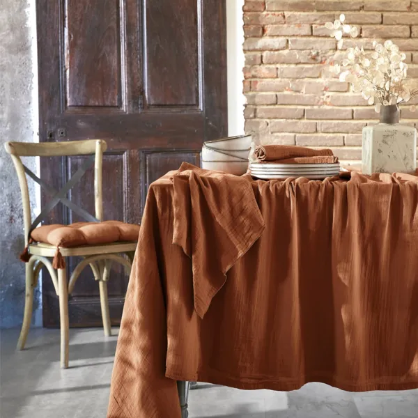 Nappe rectangulaire gaze de coton (150 x 300 cm) Ga�a Terracotta