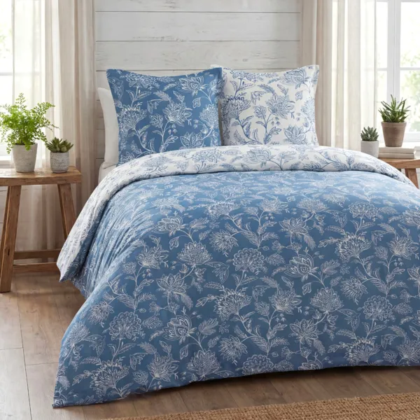 Funda nórdica y dos fundas de almohada algodón (240 x 220 cm) Sabine Azul