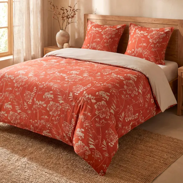Funda nórdica y dos fundas de almohada algodón (240 x 220 cm) Orlane Rojo Marsala