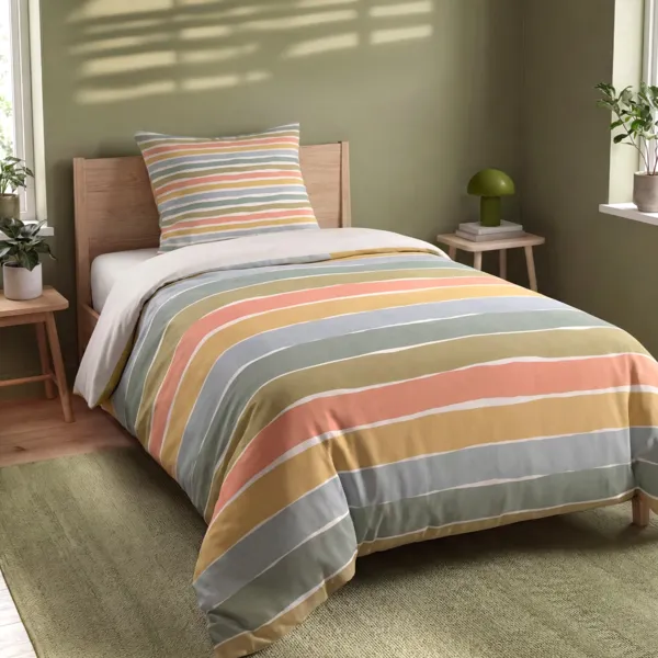 Housse de couette et une taie d'oreiller coton (140 x 200 cm) Rosco Multicolore