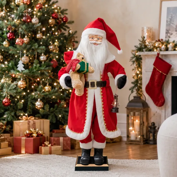 Automata Pap� Noel tradicional (H110 cm) Nicol�s osito y linterna luminosa