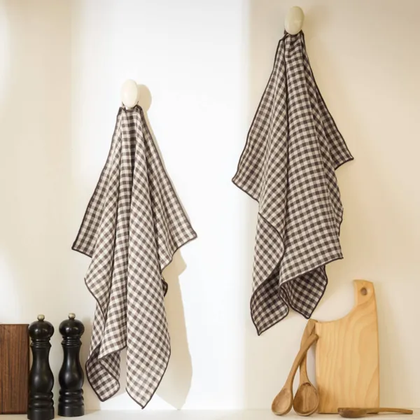Lot de 2 essuie-mains gaze de coton (50 x 70 cm) Ga�a vichy Brun