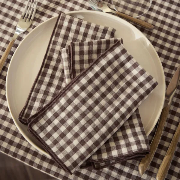Set di 3 tovaglioli in garza di cotone (40 x 40 cm) Ga�a vichy Marrone