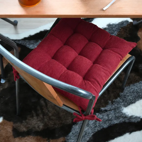 Coussin de chaise carré velours côtelé (38 x 38 cm) Dandy Bordeaux