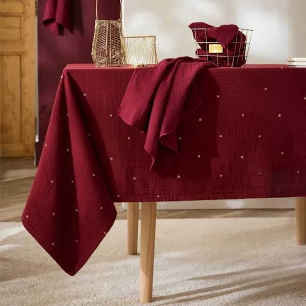 Nappe rectangulaire gaze de coton (150 x 350 cm) Ga�a �toiles Bordeaux