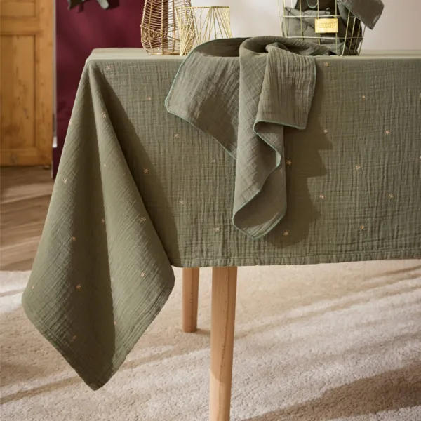 Tovaglia rettangolare garza di cotone (150 x 300 cm) Ga�a stelle Verde rosmarino