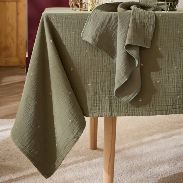 Tovaglia quadrata garza di cotone (180 x 180 cm) Ga�a stelle Verde rosmarino