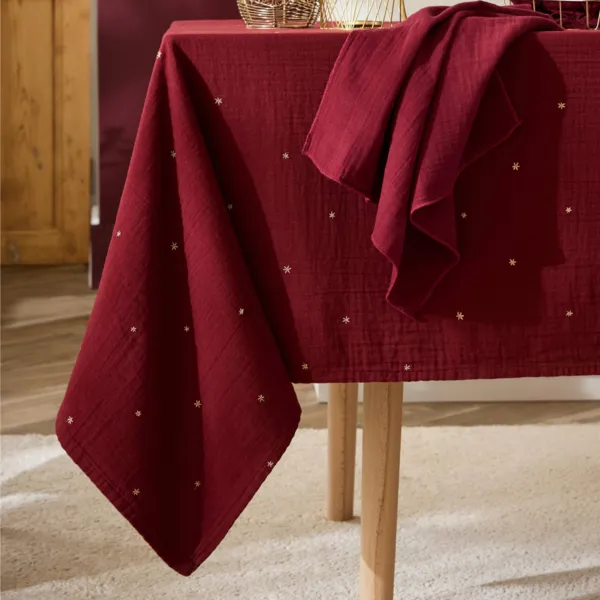 Nappe carr�e gaze de coton (180 x 180 cm) Ga�a �toiles Bordeaux