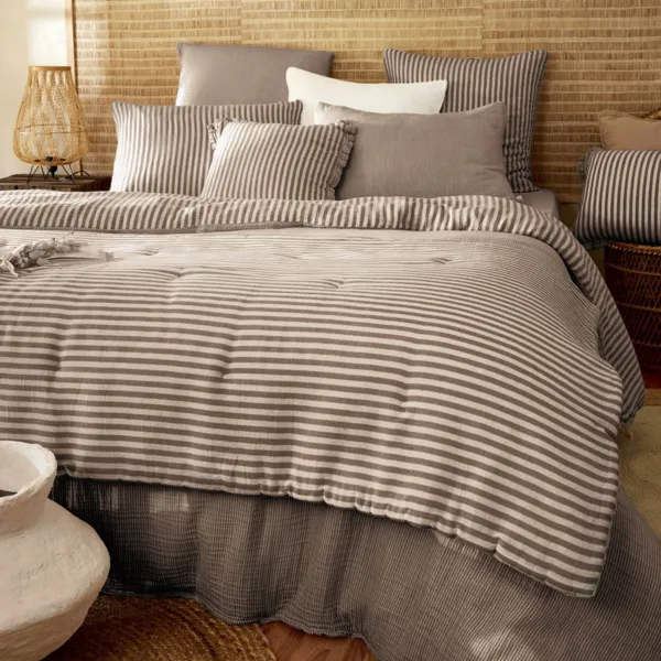 Dekbed van katoengaas (90 x 200 cm) Ga�a gestreept Bruin