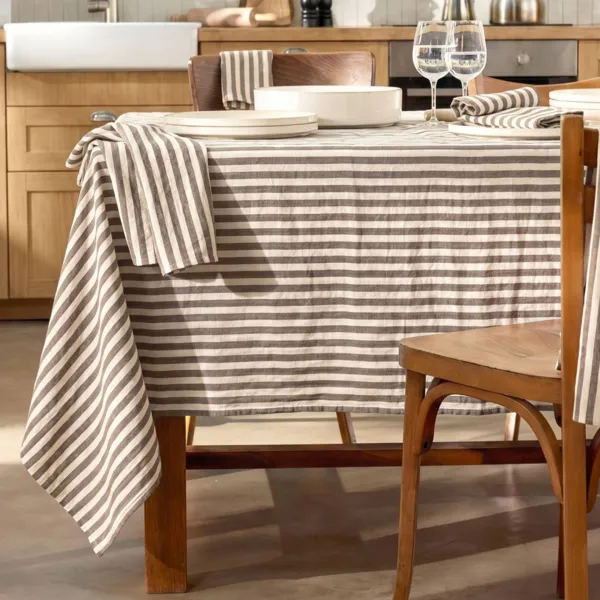 Tovaglia quadrata garza di cotone (180 x 180 cm) Ga�a righe Marrone